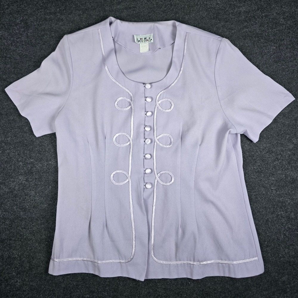 Vtg Y2K Anna Womens Lilac Short Sleeve Button Blouse Top Cottage Core Size L
